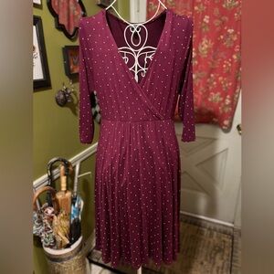 torrid Burgundy Gold Polka Dot Long-Sleeve Faux Wrap Dress 0